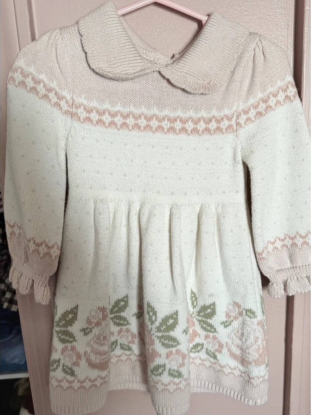 Cupcakes and Cashmere Baby Girl Floral Knit Sweater Dress Peter Pan Collar 12M